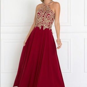 Lace appliqué long line chiffon dress
